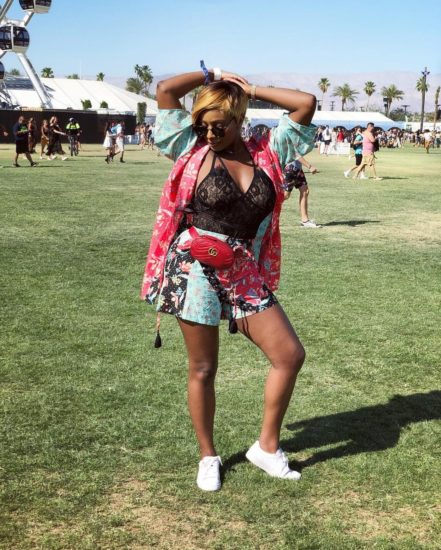 DJ Cuppy Shows Off Her Boobs In Lacy Lingerie Top At Coachella