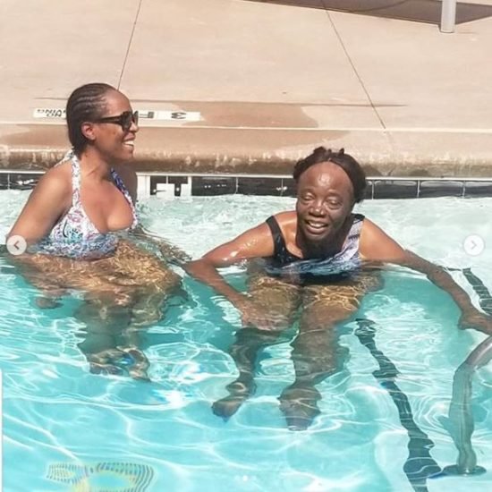 Linda Ikeji and Mum Swimming