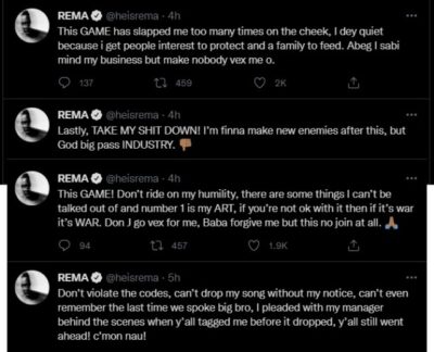 Rema Calls Out Dj Neptune For Releasing His Song Without Paying Him Nor Seeking His Consent