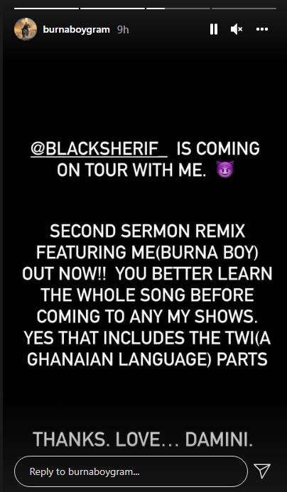  Black Sherif To Perform Alongside Burna Boy On His Upcoming Tour
